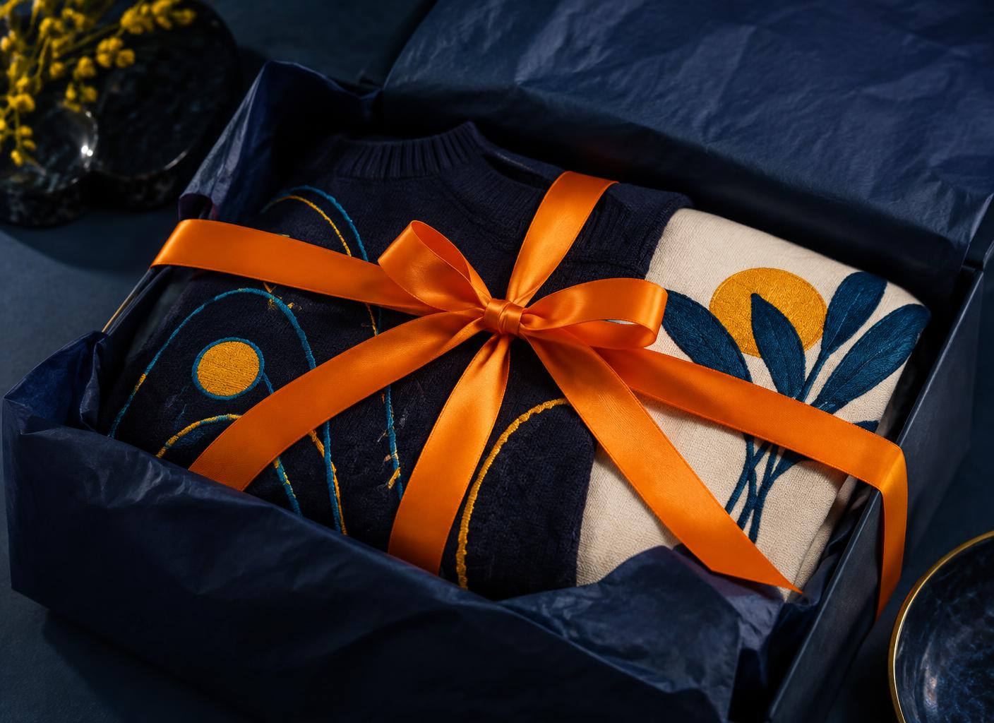 Pedido personalizado empacado con cinta naranja